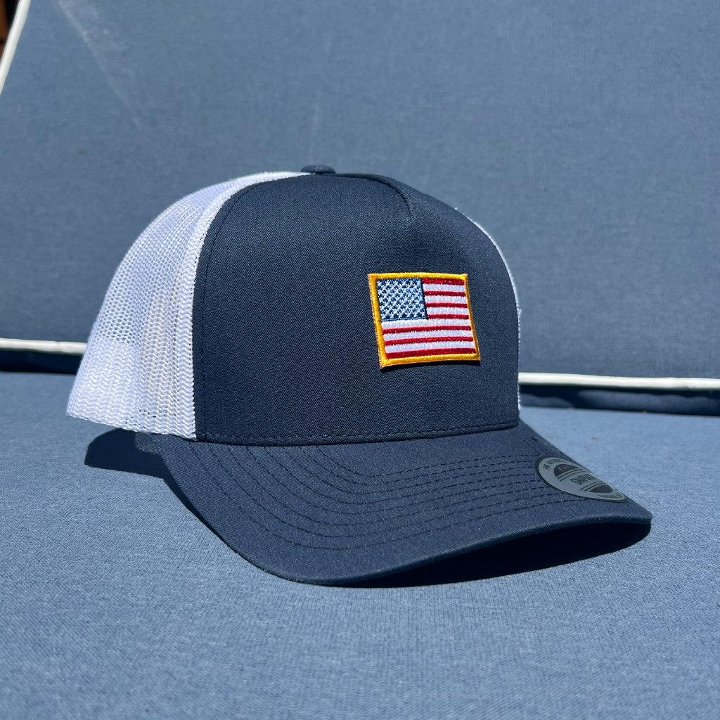 American Flag Trucker hat with gold border