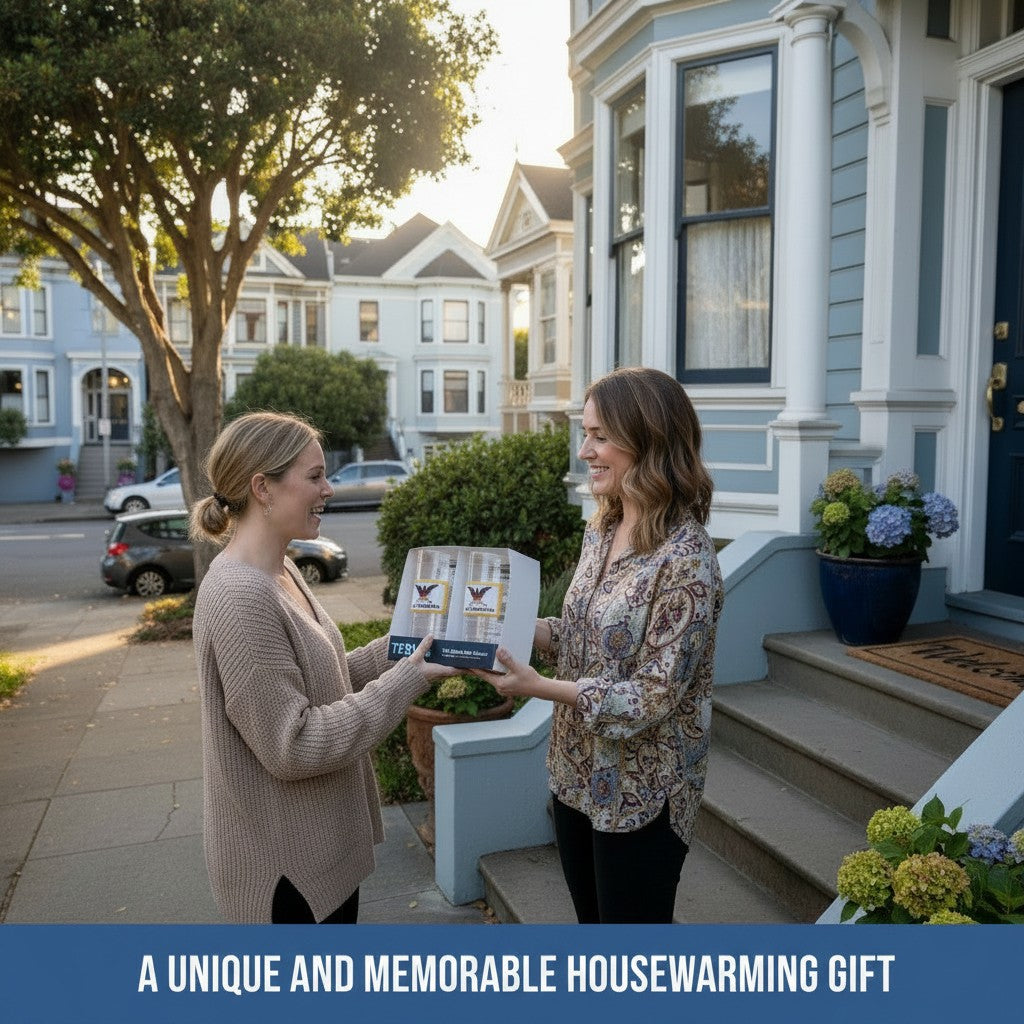 Lowkey Local San Francisco city flag Tervis tumbler set held by two women as a housewarming gift on a city sidewalk