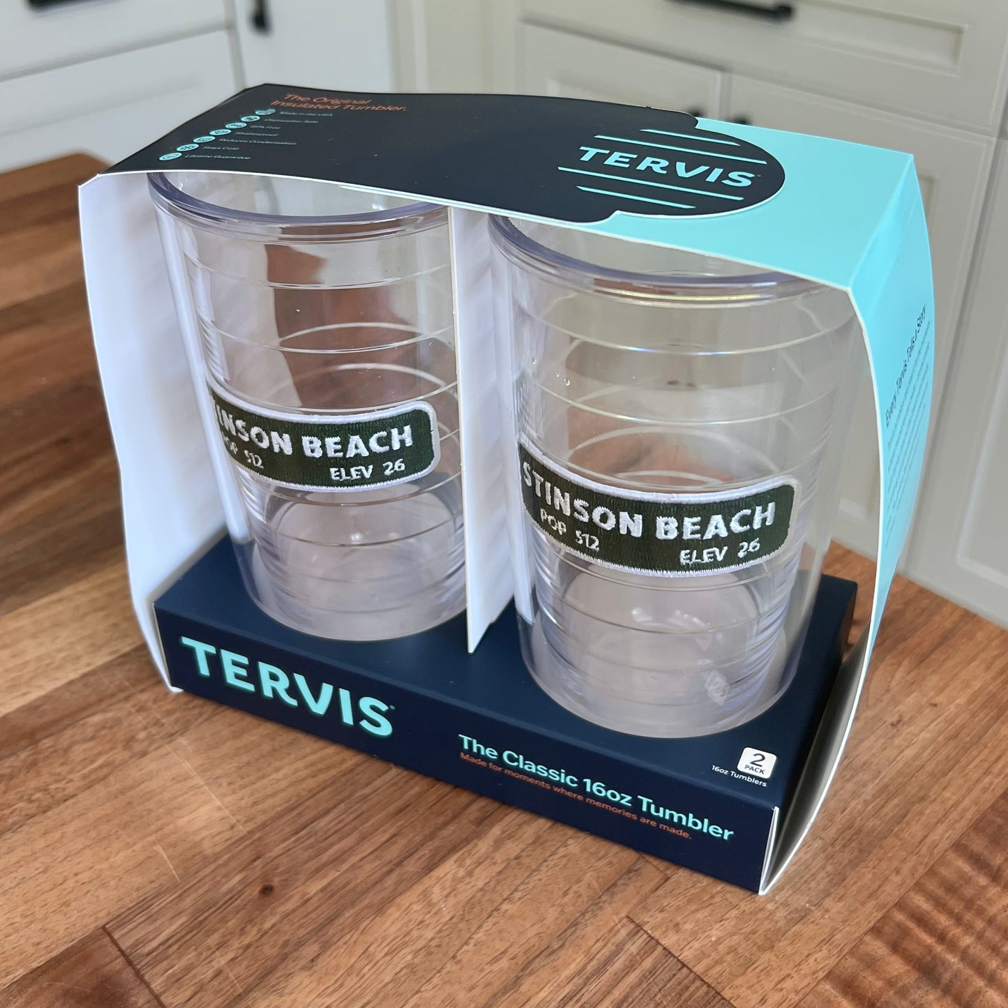 Lowkey Local Stinson Beach Tervis tumbler set of two 16oz clear insulated cups with city limits graphic design